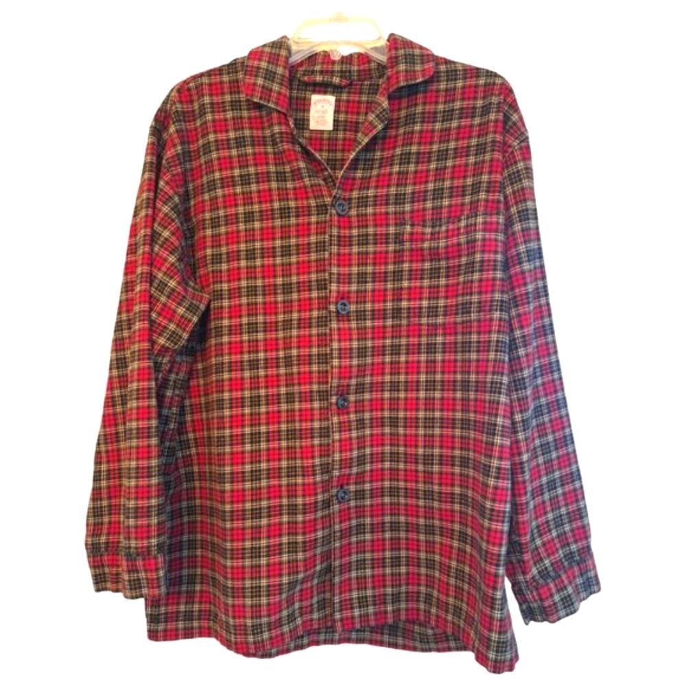 Brooks Brothers Pajama Top Flannel Shirt Mens M Red Green Plaid Button Up Casual